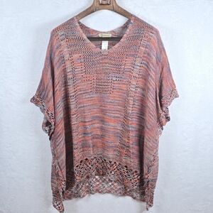 Democracy Crochet Knit V Neck Poncho Multicolor Sz.M Oversize Boho Top